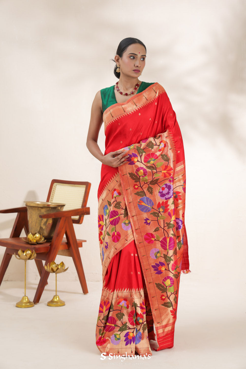 Imperial Red Paithani Handloom Silk Saree