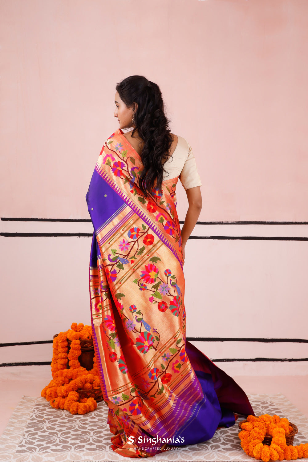 Indigo Blue Paithani Handloom Silk Saree