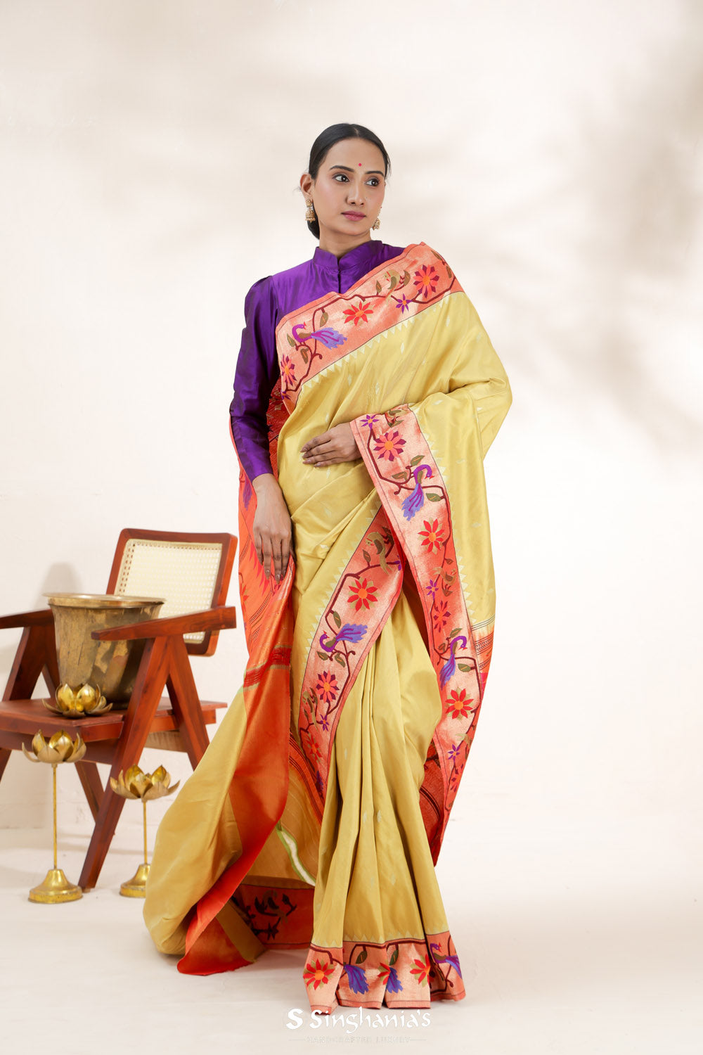 Warm Yellow Paithani Handloom Silk Saree