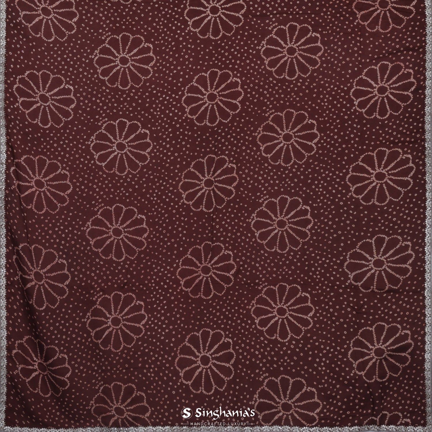 Coffee Brown Printed Silk Saree With Bandhani Pattern And Sequin Embroidery Border