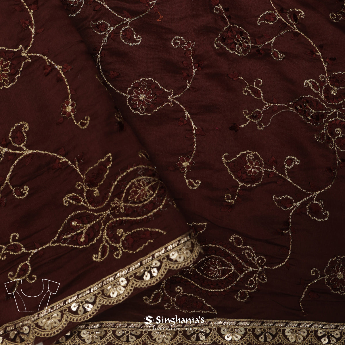 Brown Printed Silk Saree With Bandhani Pattern