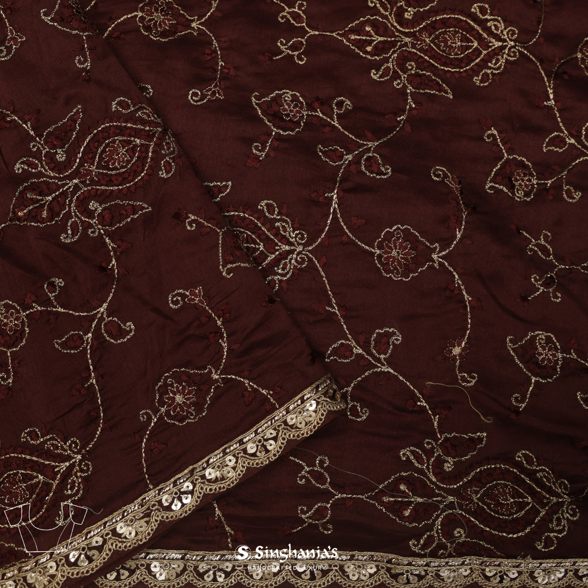 Coffee Brown Printed Silk Saree With Bandhani Pattern