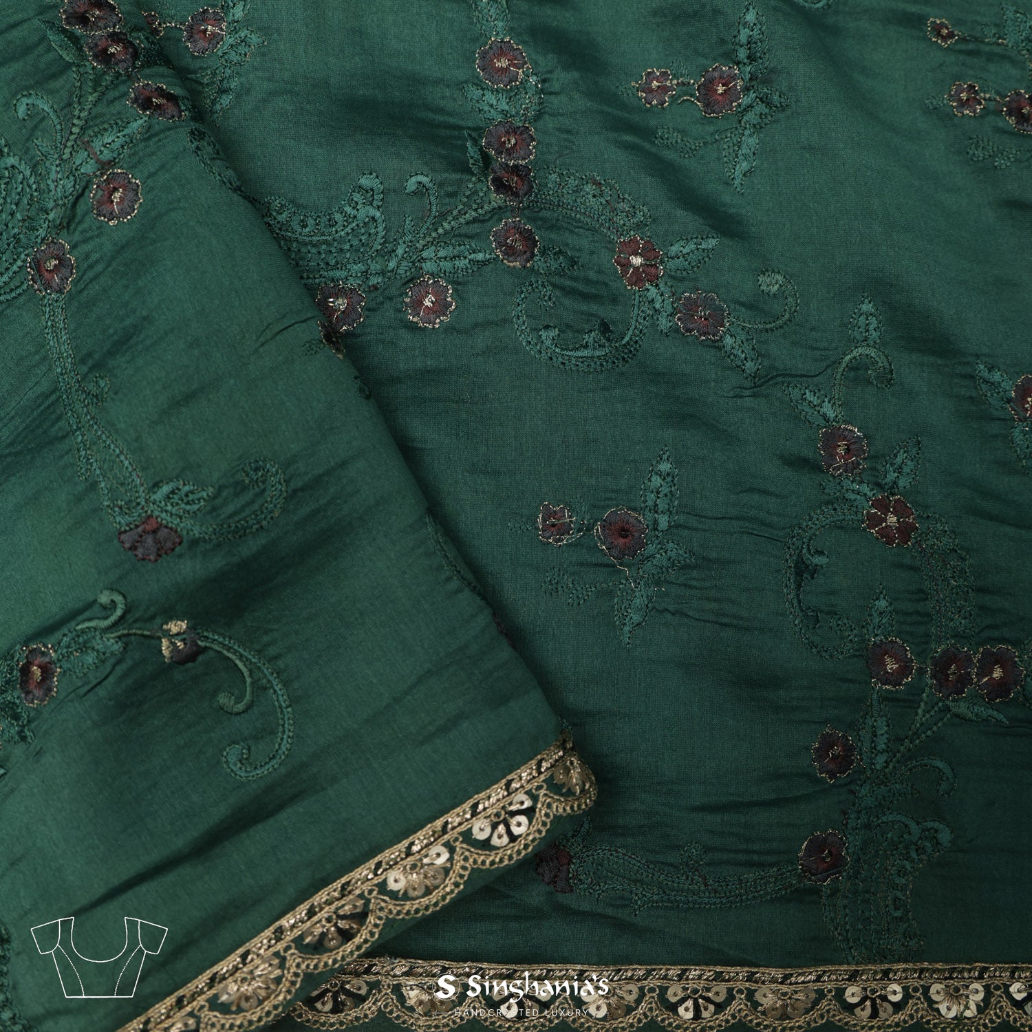 Medium Jungle Green Printed Silk Saree With Sequin Border