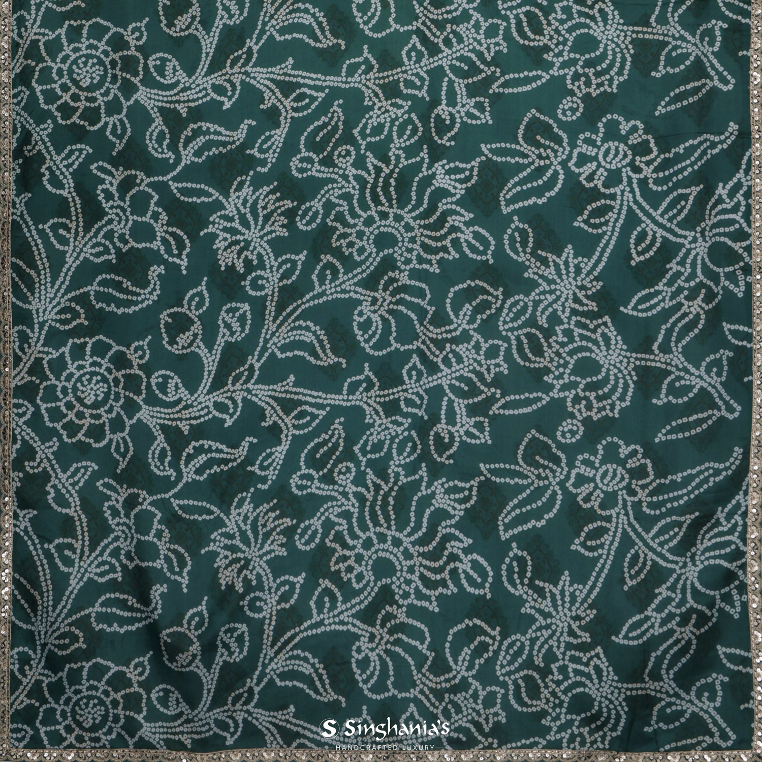Medium Jungle Green Printed Silk Saree With Sequin Border