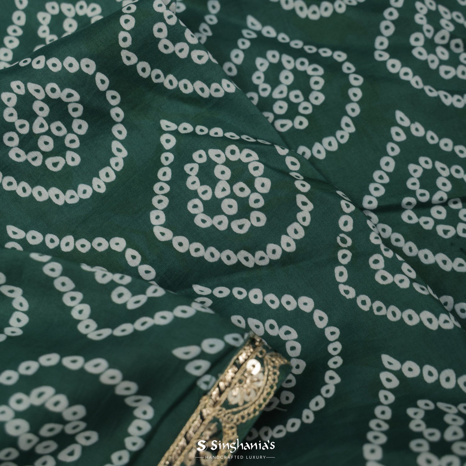 Medium Jungle Green Printed Silk Saree With Bandhani Pattern