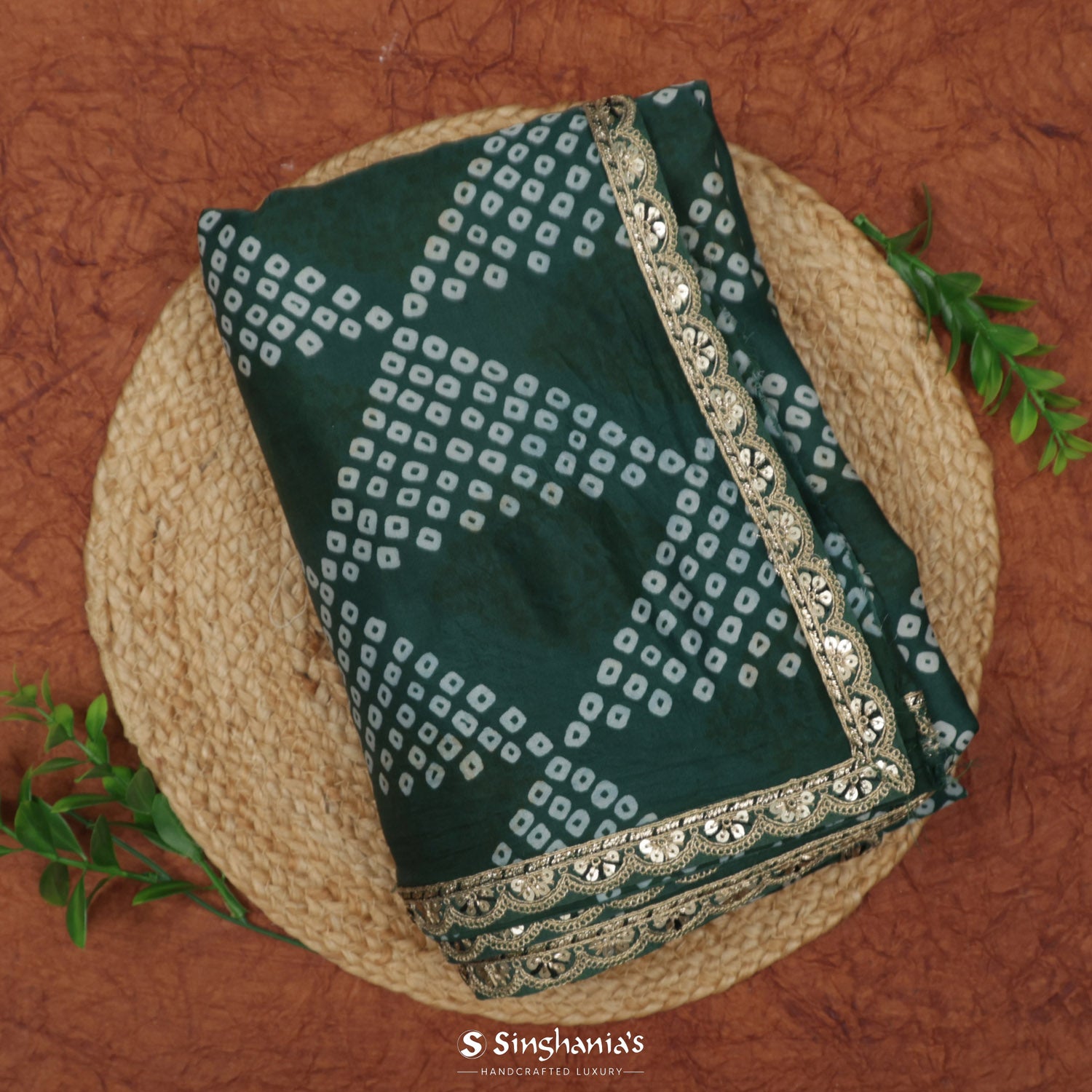 Phthalo Green Printed Silk Saree With Bandhani Pattern