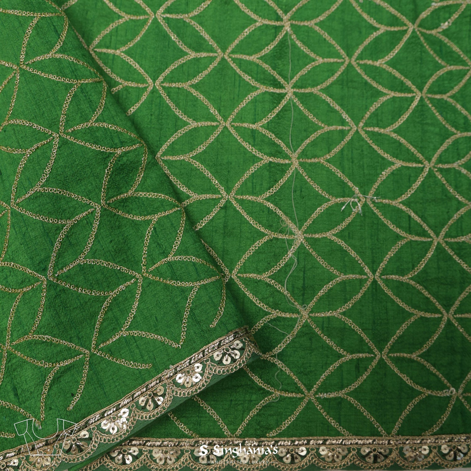 Fern Green Printed Silk Saree With Bandhani Pattern