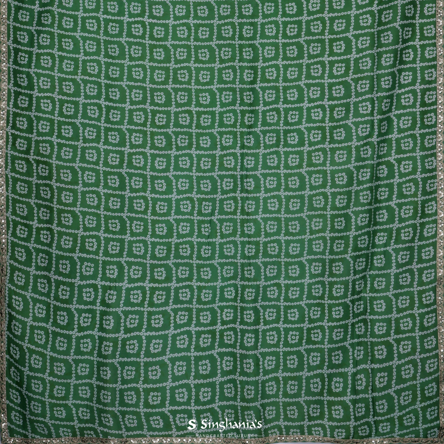 Fern Green Printed Silk Saree With Bandhani Pattern