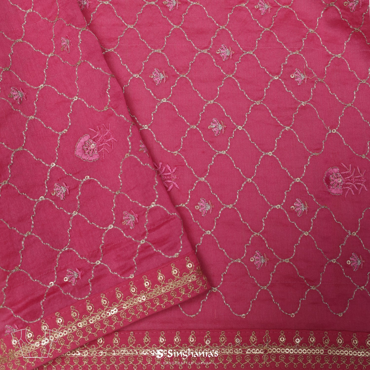 Dark Pink Printed Silk Saree With Bandhani Pattern