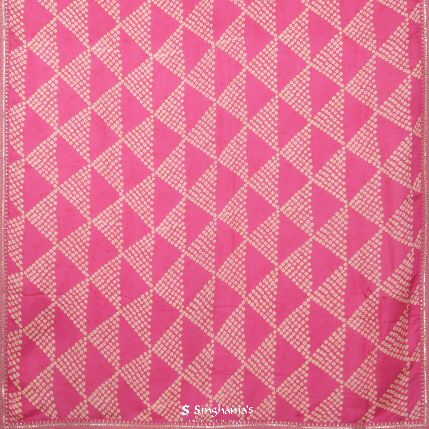 Dark Pink Printed Silk Saree With Bandhani Pattern