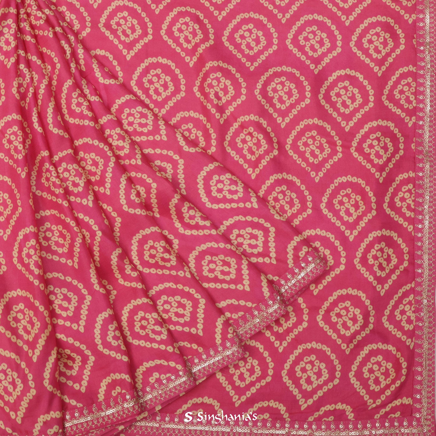 Blush Pink Printed Silk Saree With Bandhani Pattern