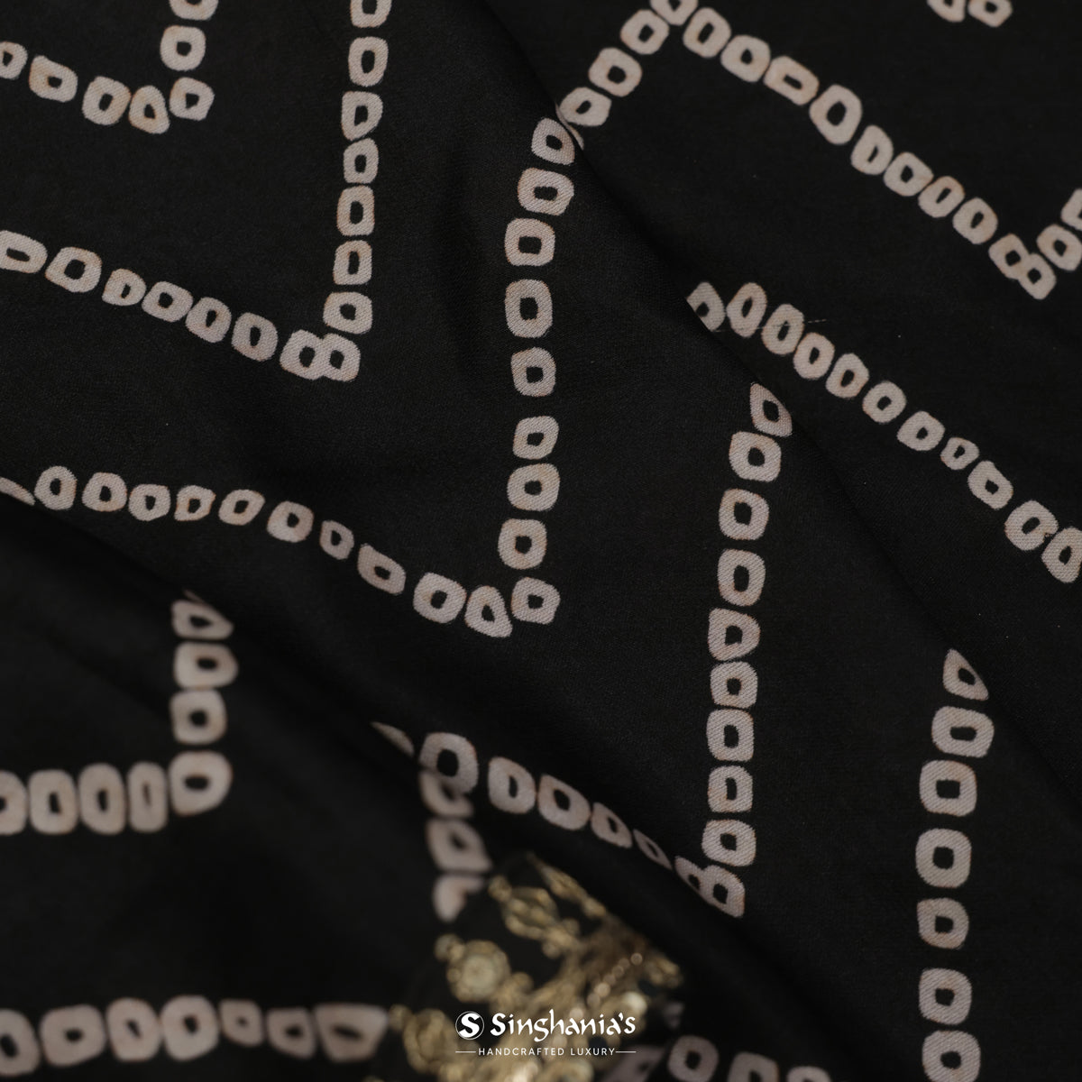 Grease Black Printed Silk Saree With Bandhini Work