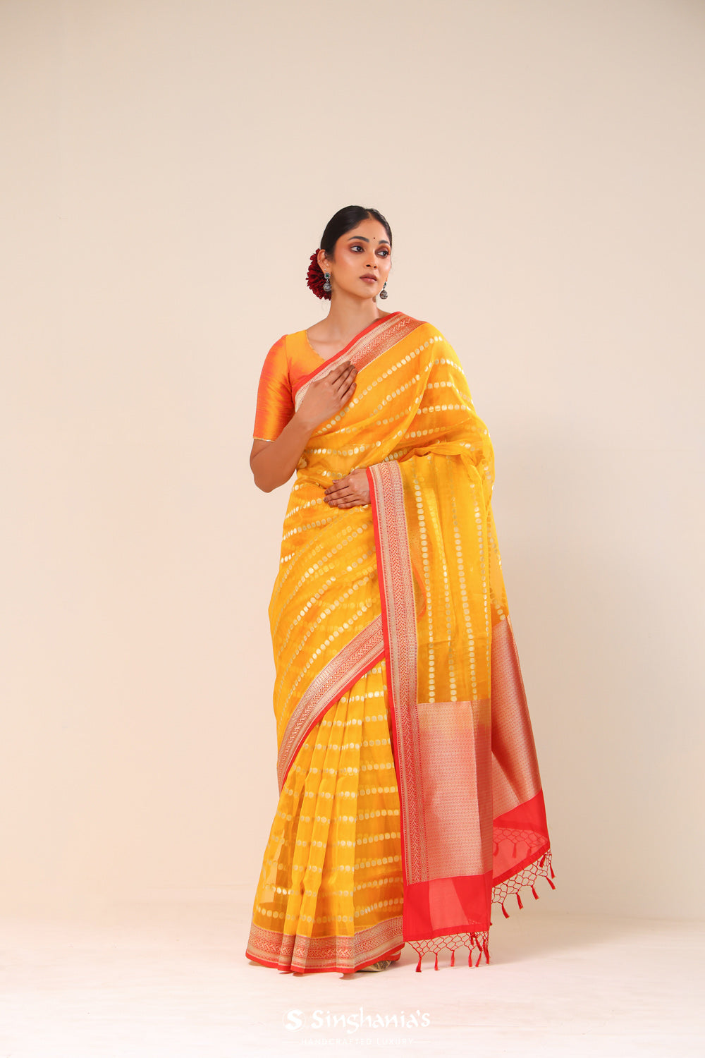 Gold Yellow Organza Chiniya Banarasi Saree