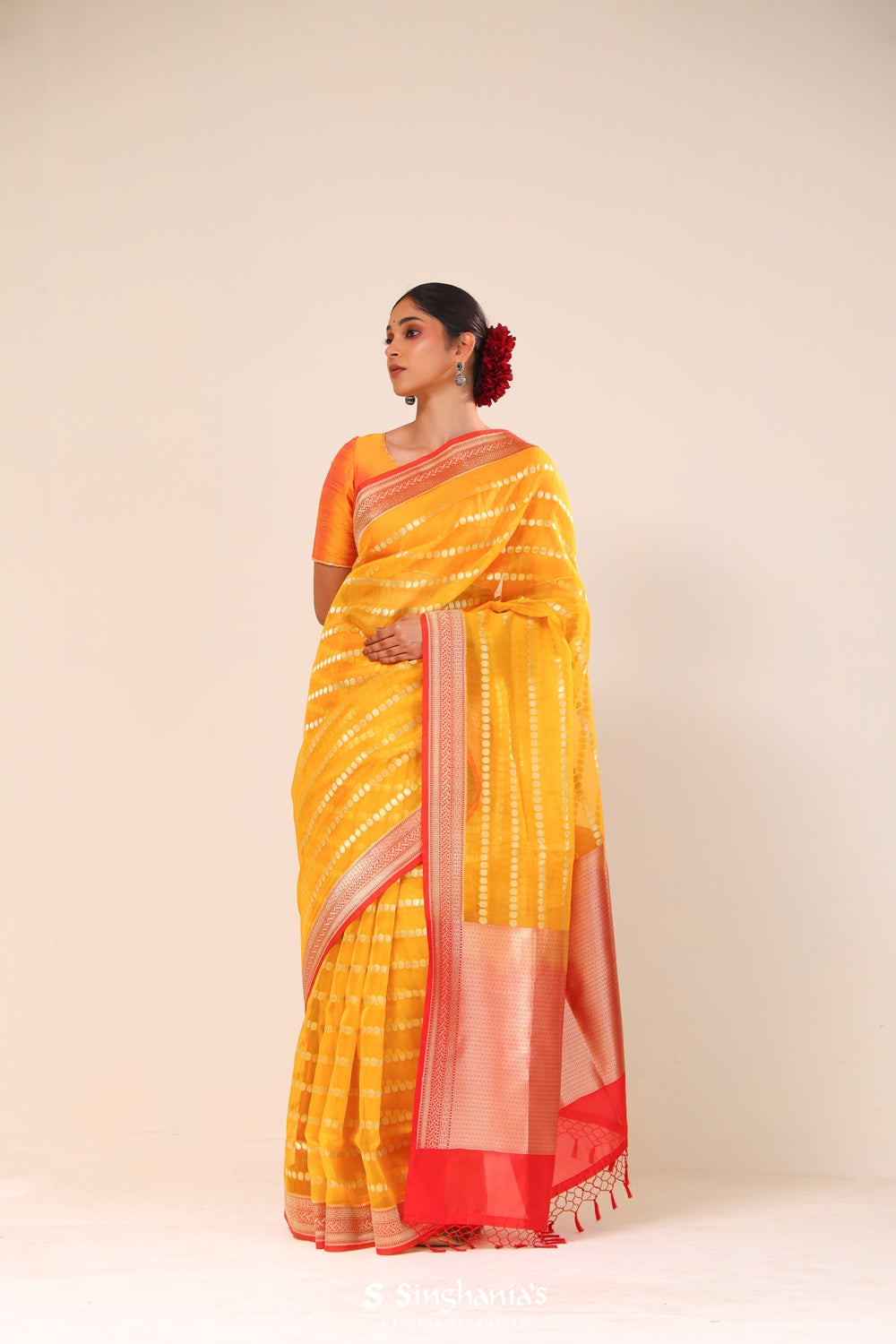 Gold Yellow Organza Chiniya Banarasi Saree