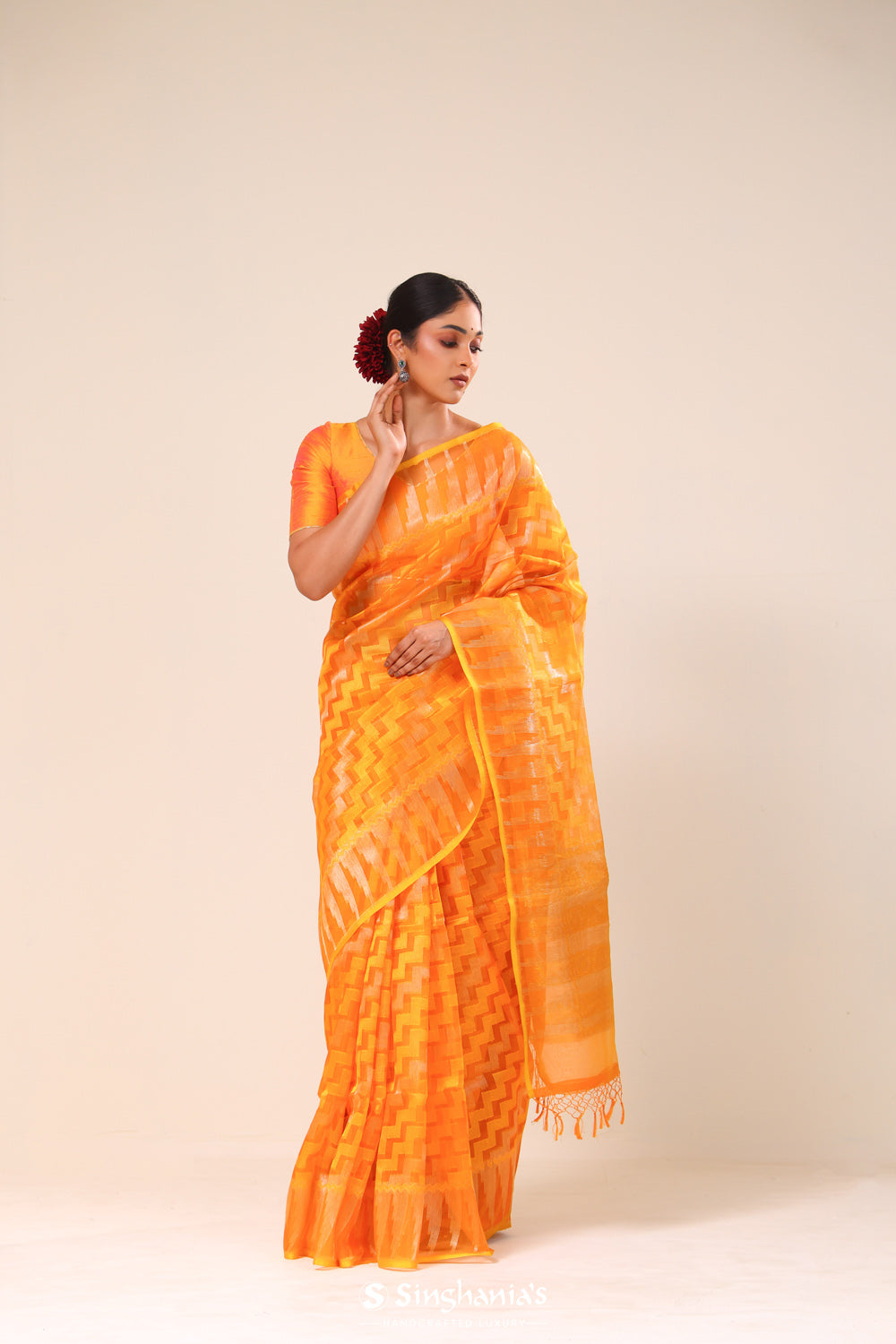 Marigold Orange Organza Chiniya Banarasi Saree