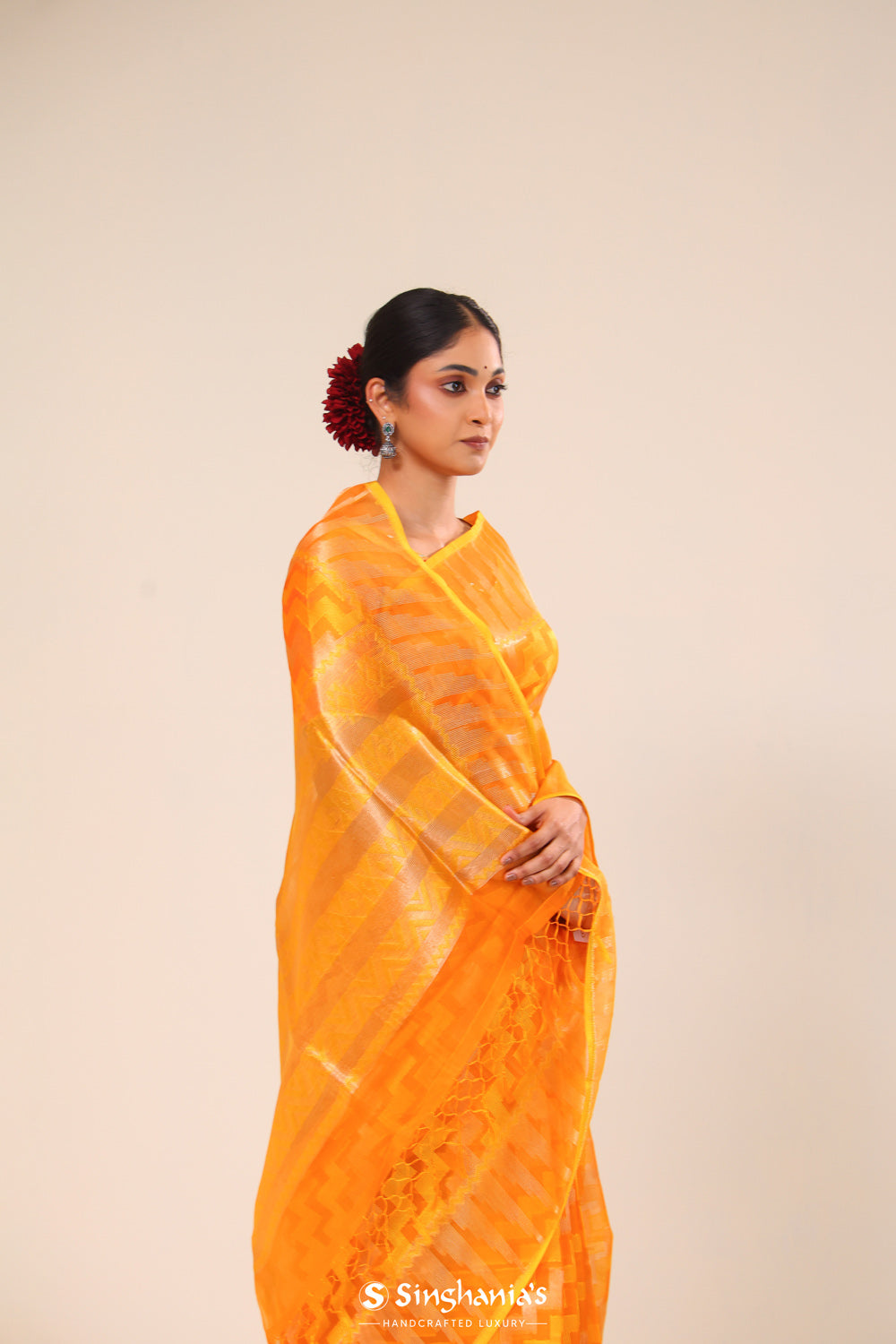 Marigold Orange Organza Chiniya Banarasi Saree