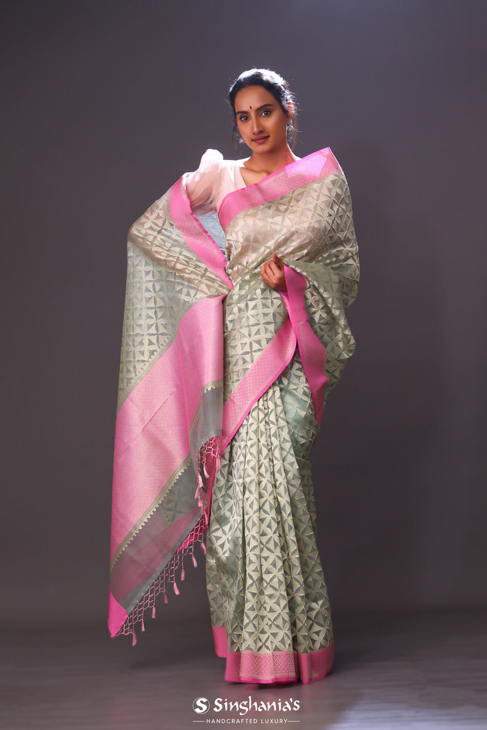 Ash Grey Organza Chiniya Banarasi Saree