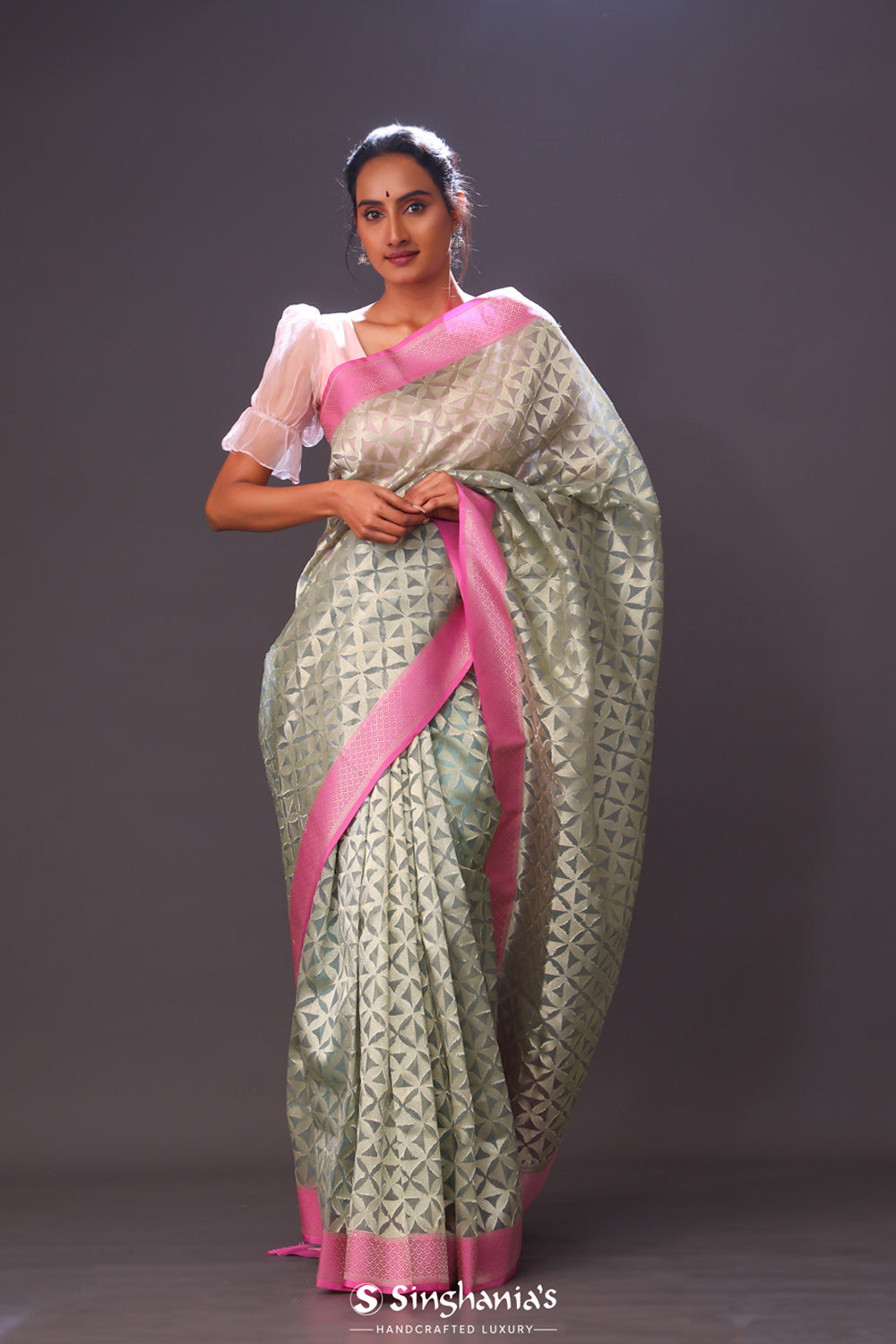 Ash Grey Organza Chiniya Banarasi Saree