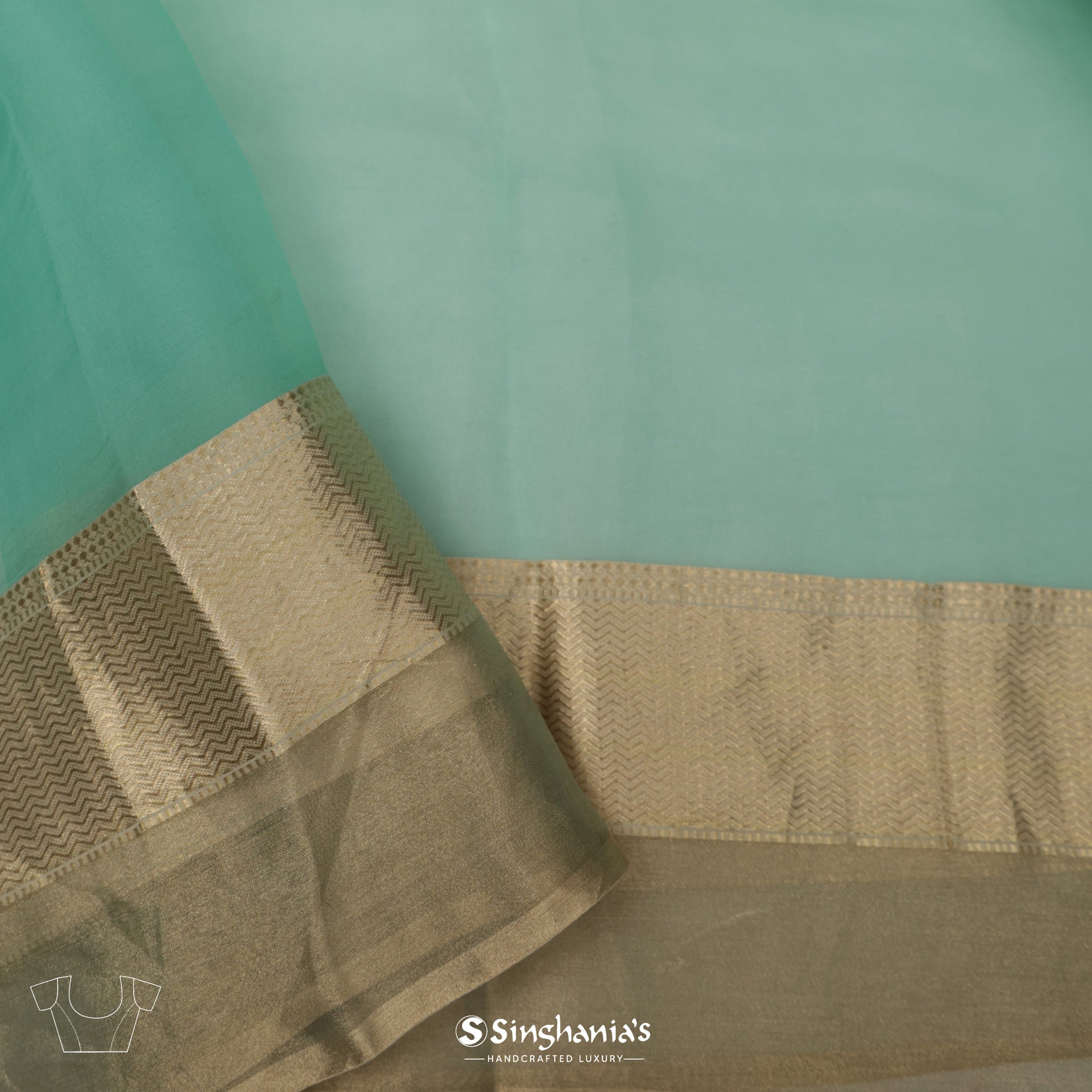 Tiffany Blue Organza Saree With Floral Embroidery