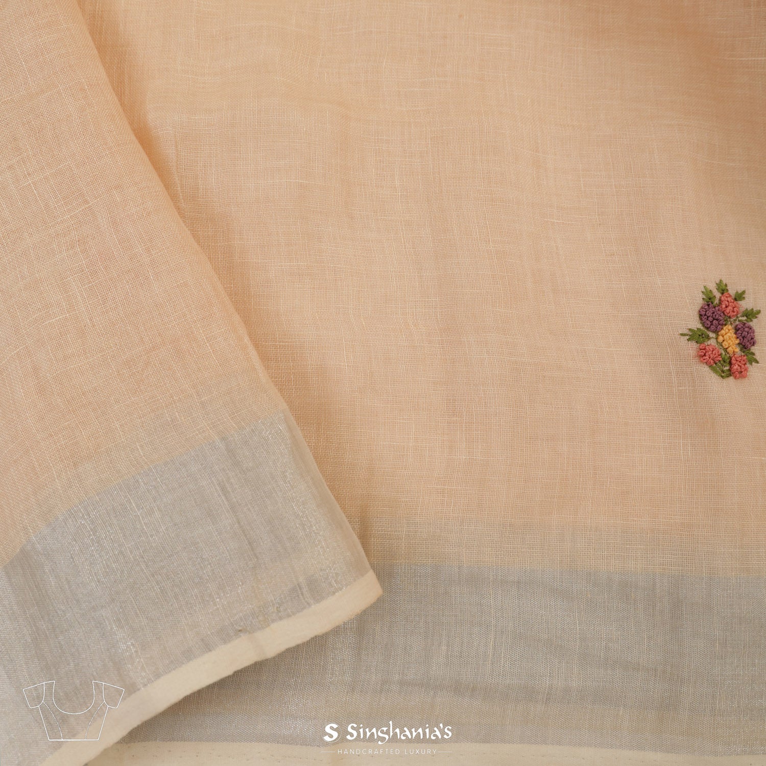 Sand Orange Linen Saree With Thread Embroidery