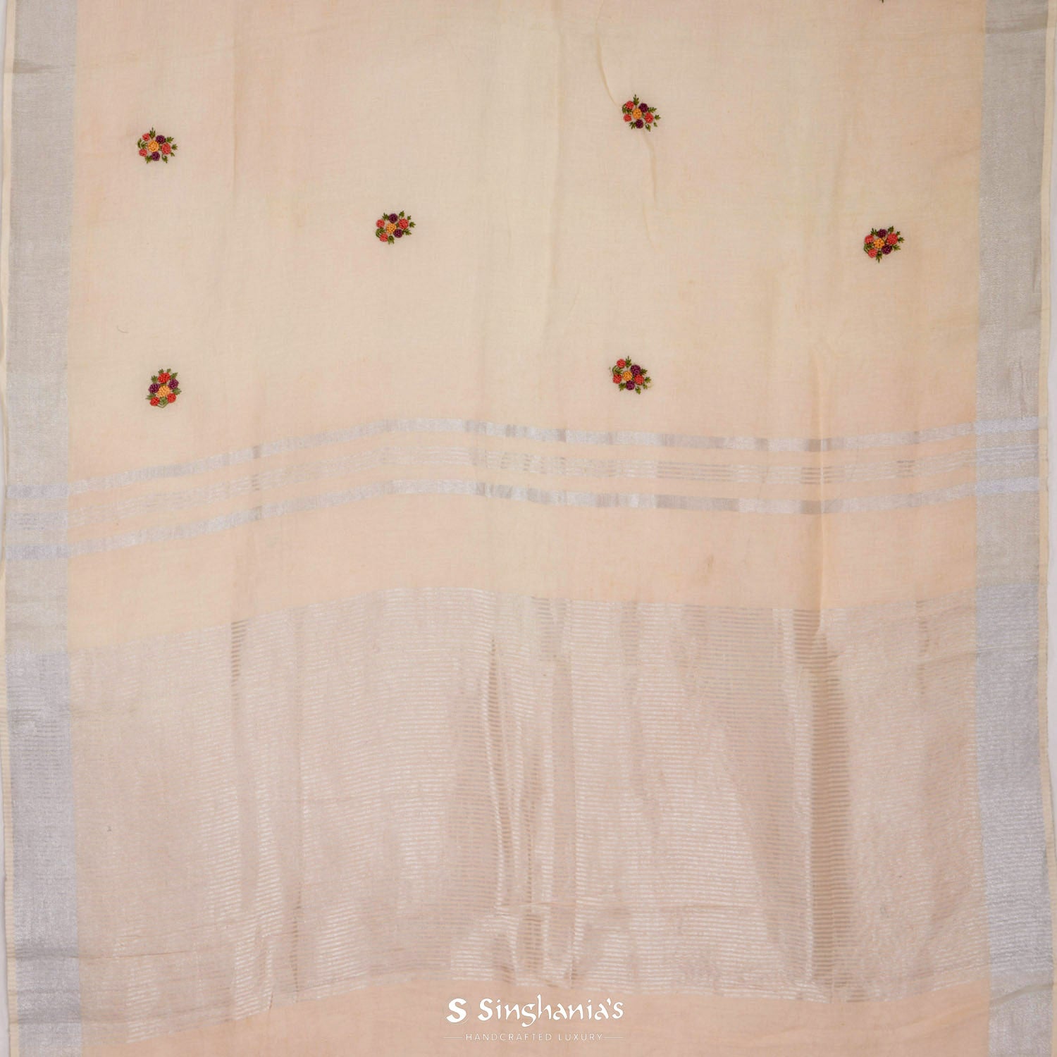 Sand Orange Linen Saree With Thread Embroidery