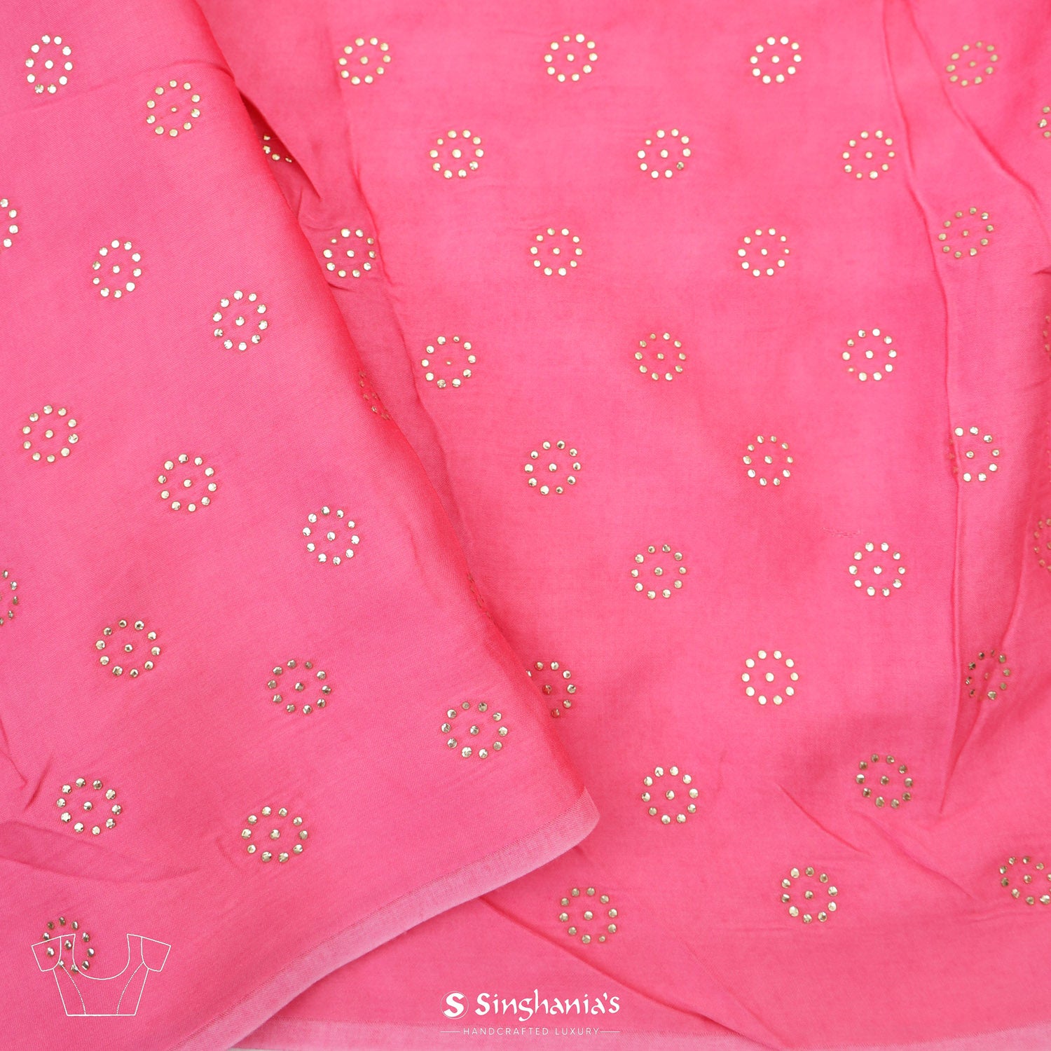 French Pink Georgette Saree With Mukaish Work