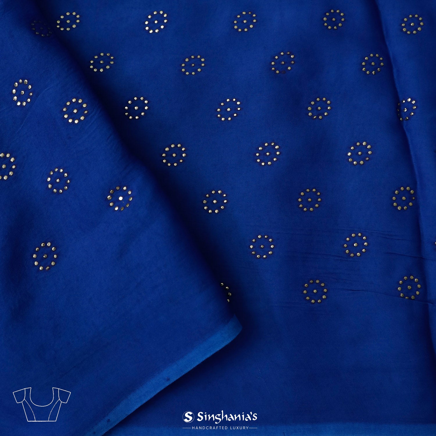 Ultramarine Blue Georgette Saree In Mukaish Work In Floral Buttas