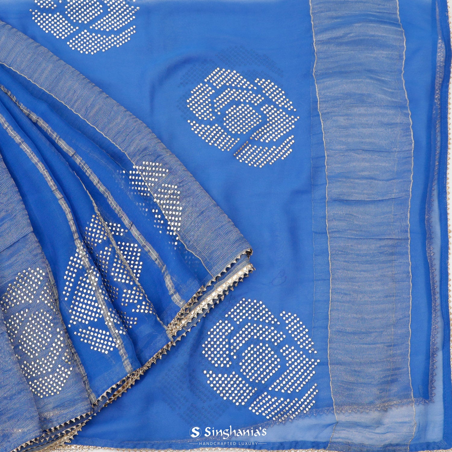 Light Blue Georgette Saree With Foil Work