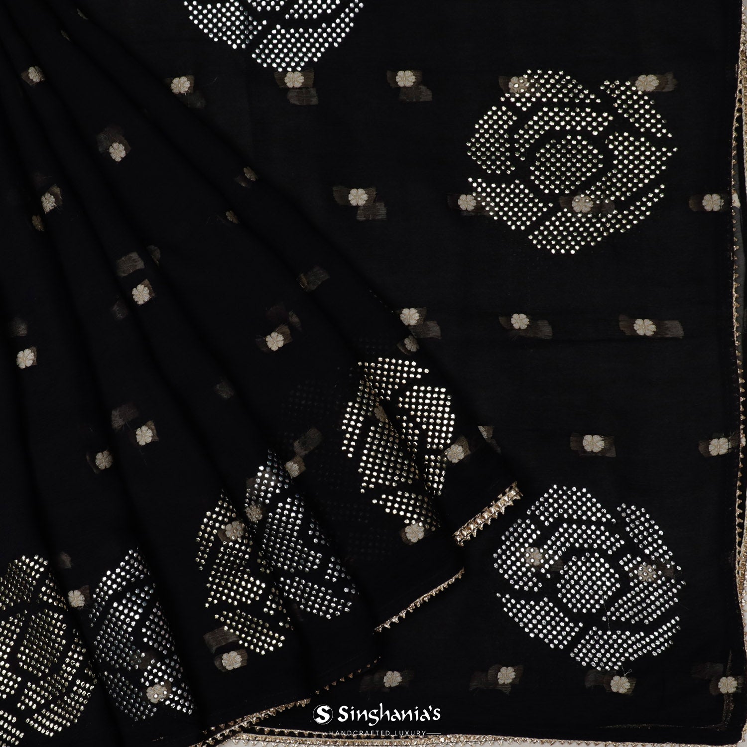 Natural Black Chiffon Saree With Foil Work