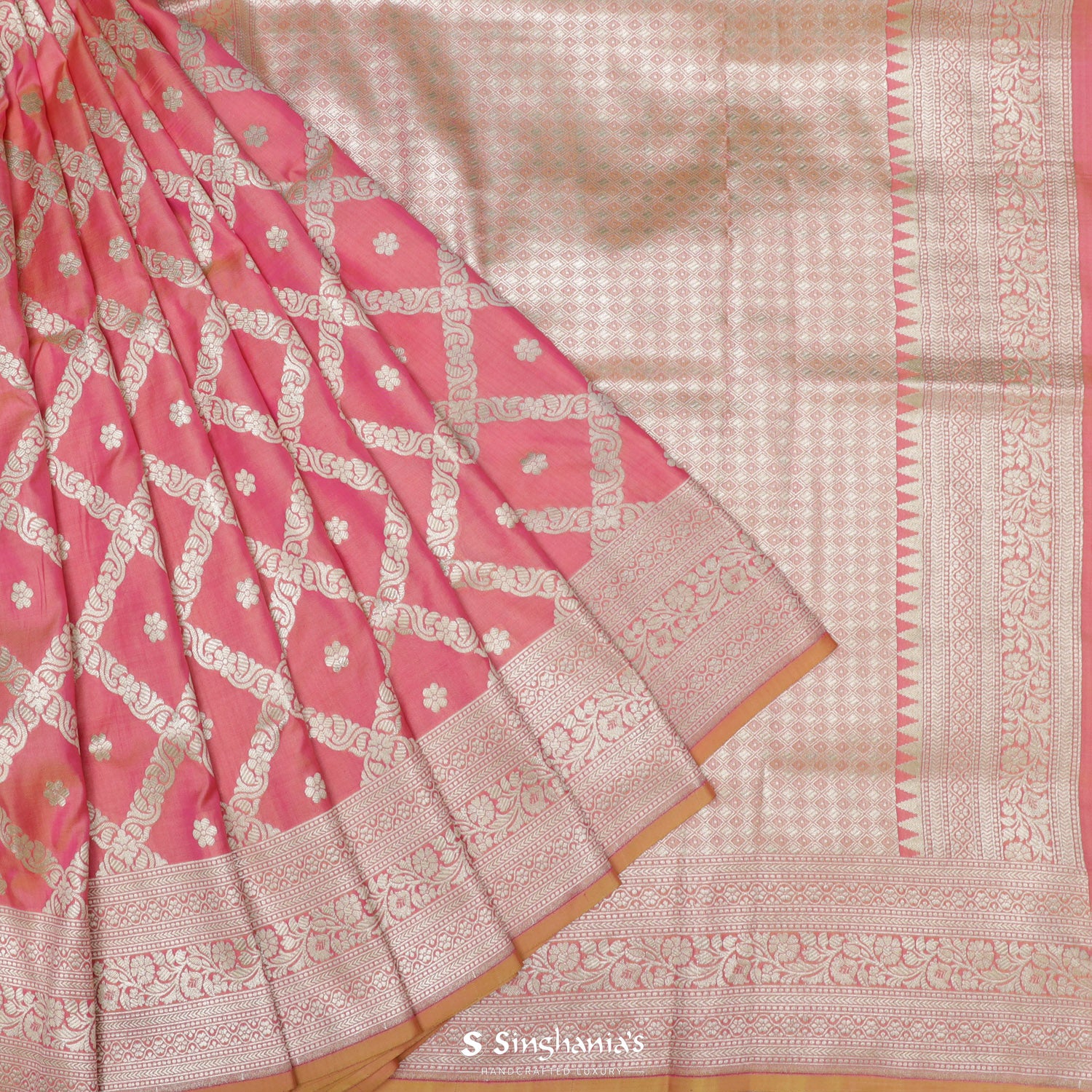 Candy Pink Silk Saree With Banarasi Weaving
