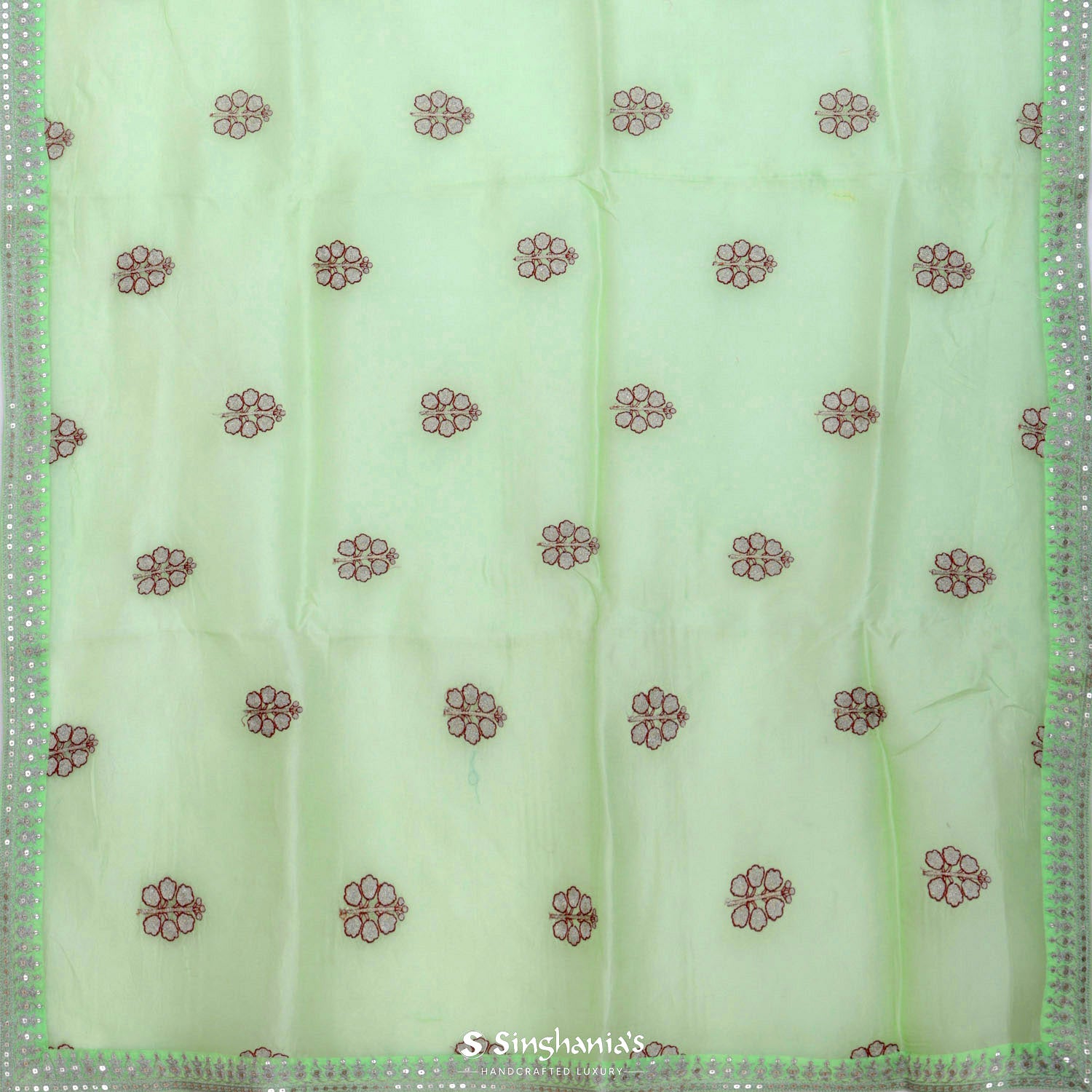 Turquoise Green Organza Saree With Thread Weaving