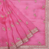 Thulian Pink Organza Saree With Floral Thread Buttis