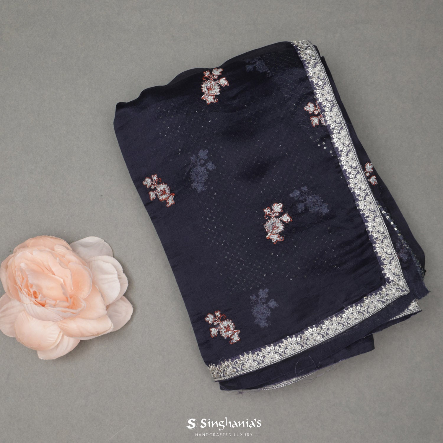 Independence Blue Organza Saree With Floral Thread Pattern