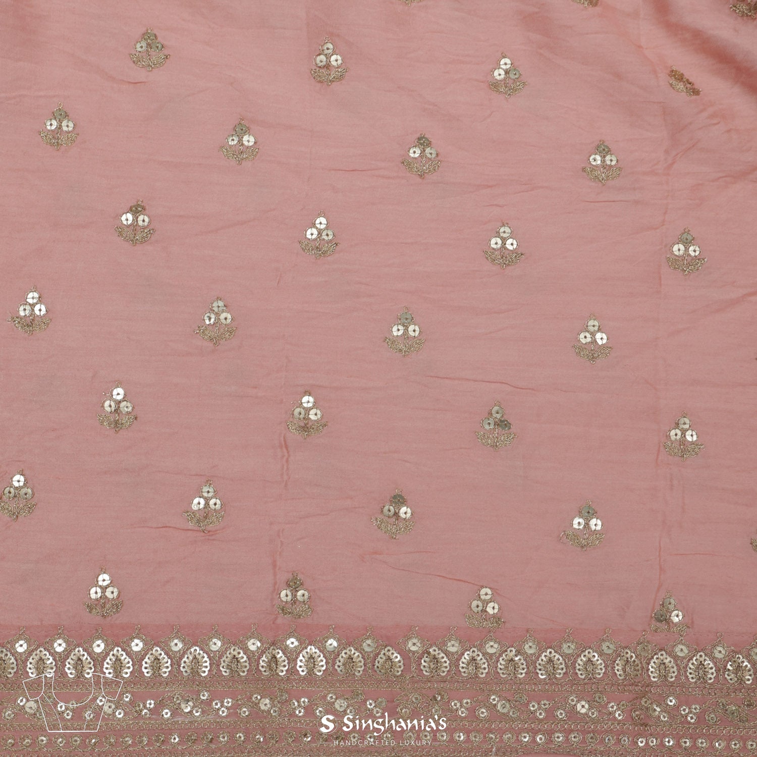 Pale Pink Organza Saree With Hand Embroidery