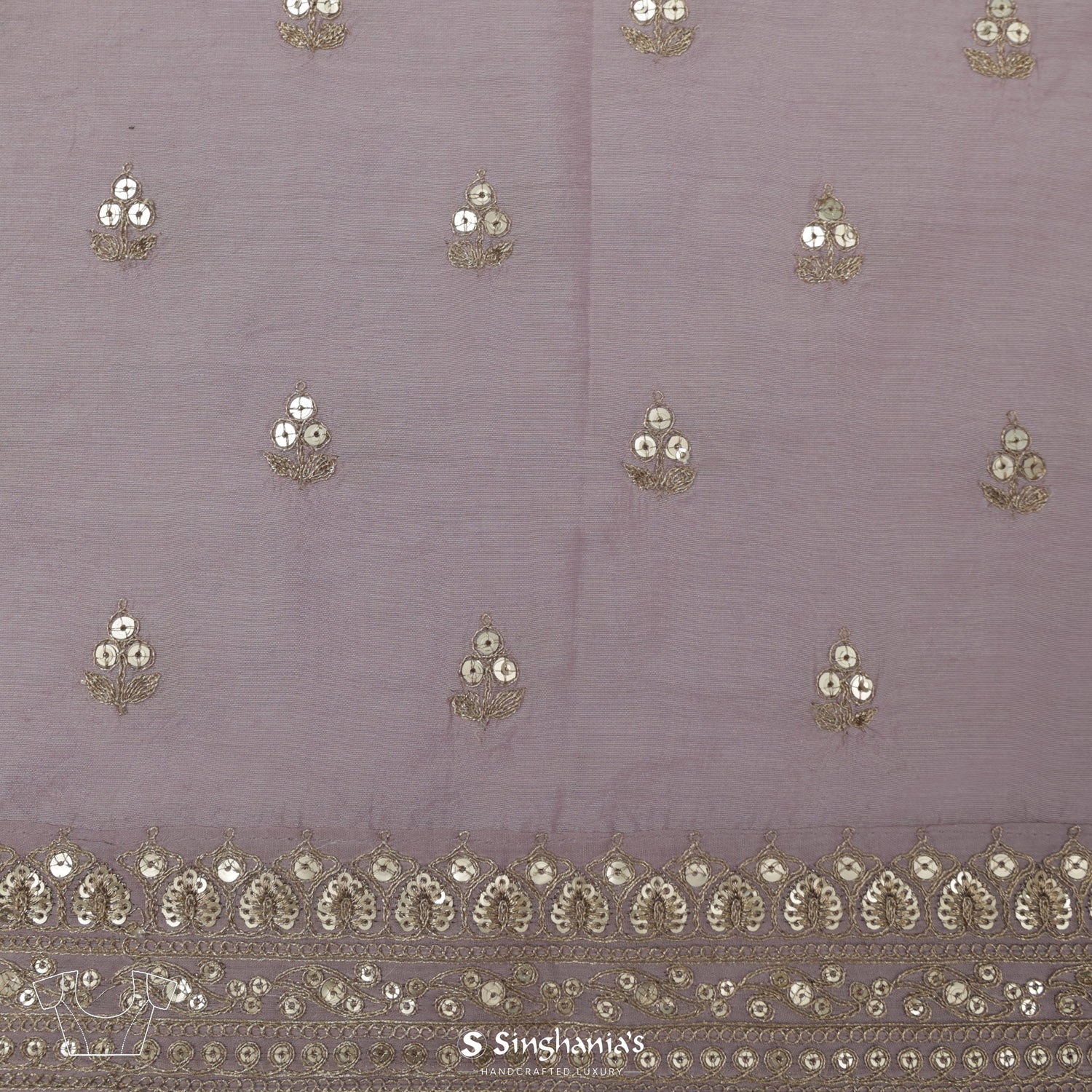 Lavender Gray Organza Saree With Hand Embroidery