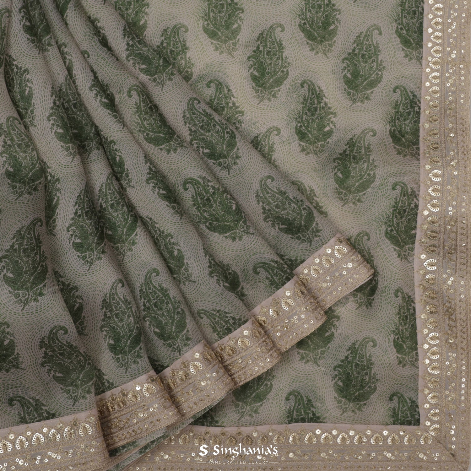 Pastel Gray Organza Saree With Hand Embroidery