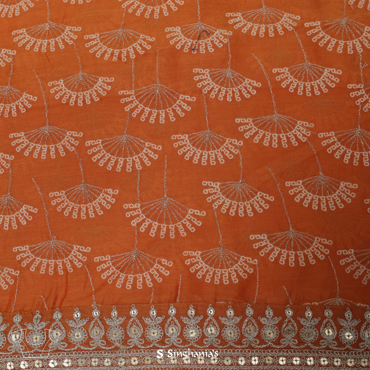 Crayola Orange Printed Organza Saree With Embroidery