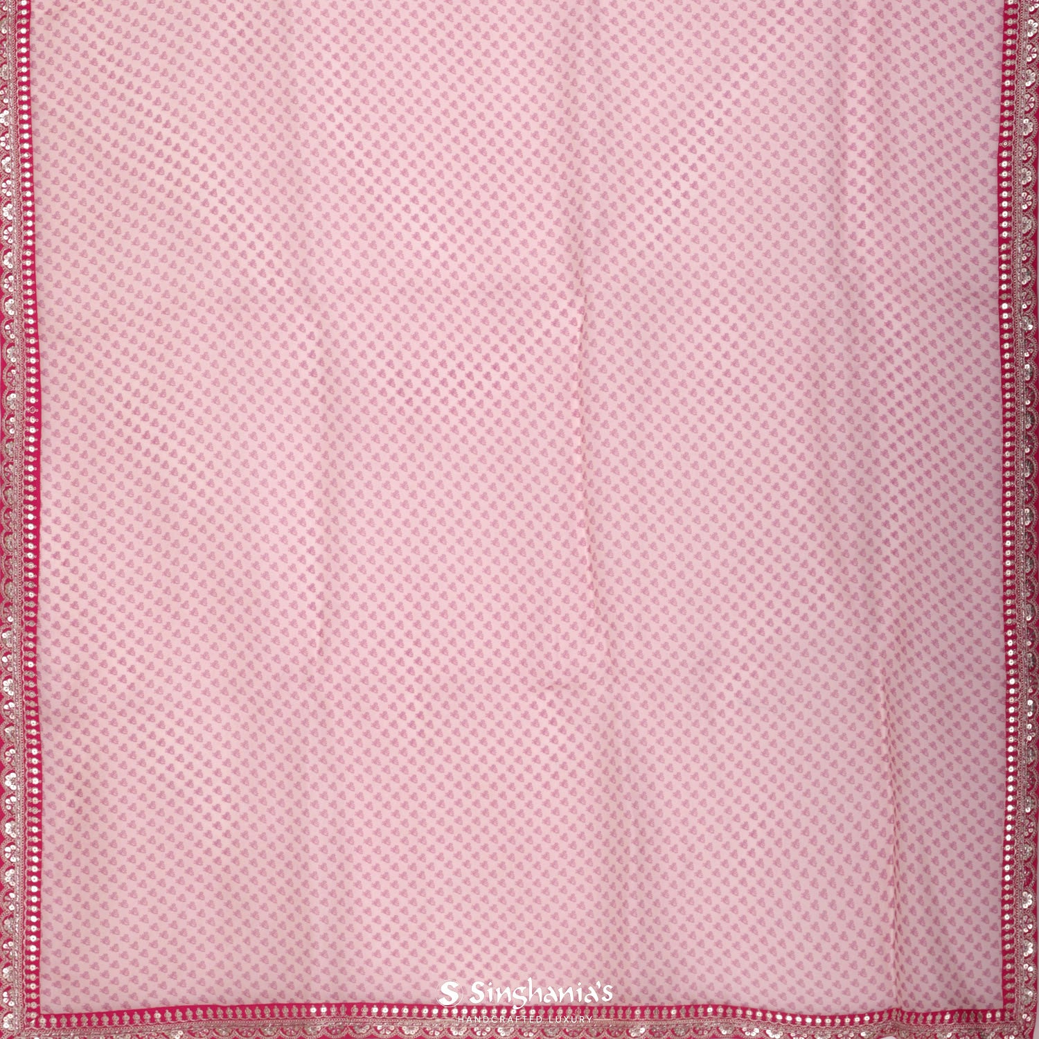 Pastel Pink Organza Saree With Hand Embroidery