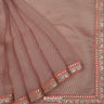 Vivid Peach Printed Organza Saree With Embroidery