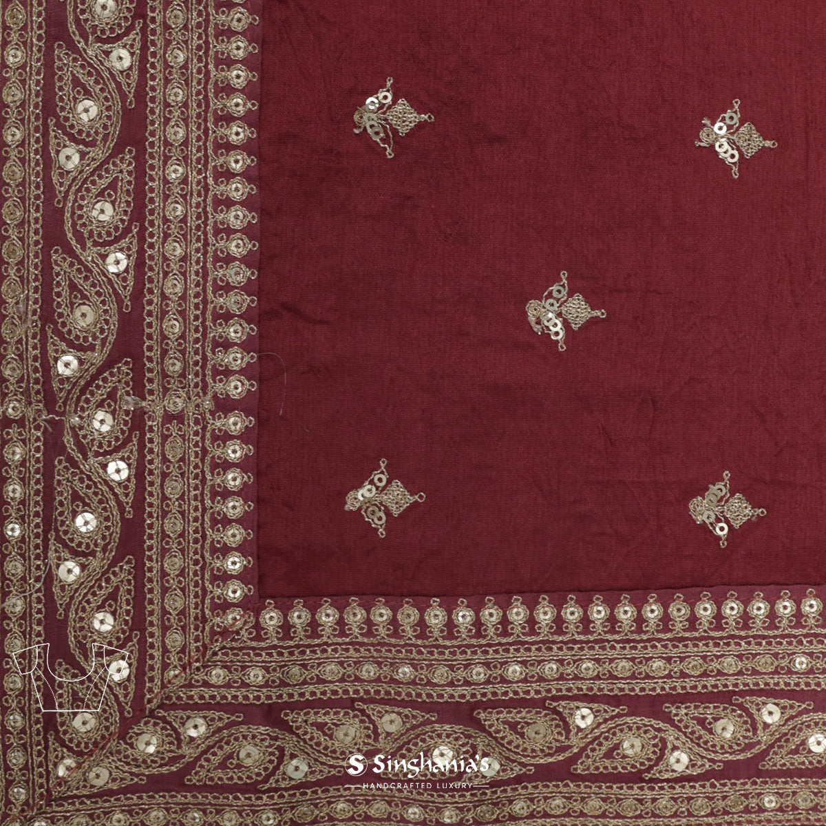 Rosy Brown Kota Silk Saree With Hand Embroidery