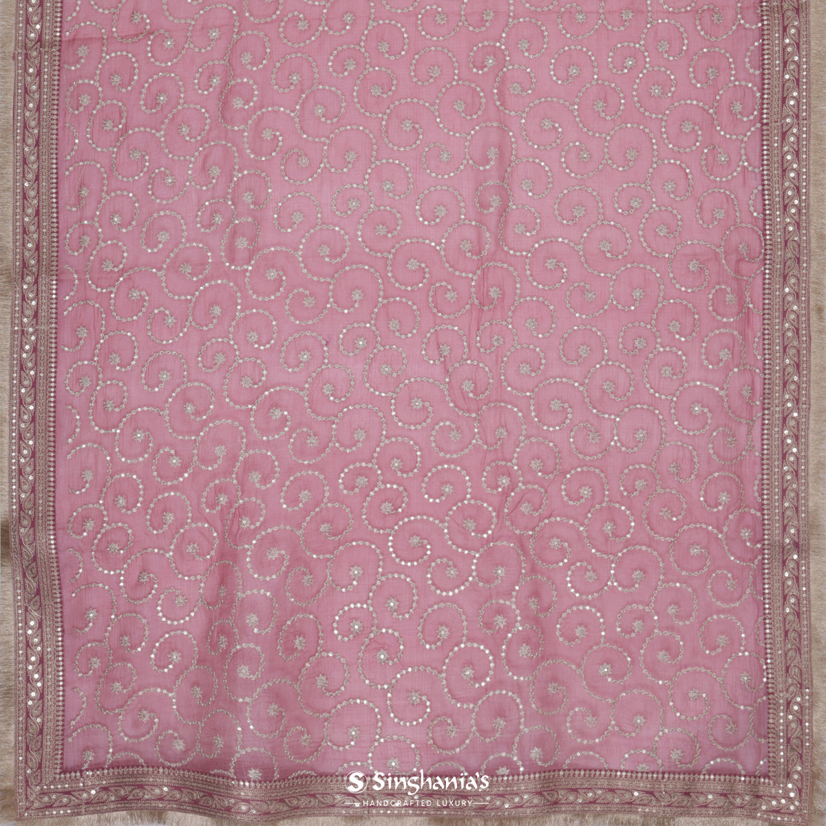 Rosy Brown Kota Silk Saree With Hand Embroidery