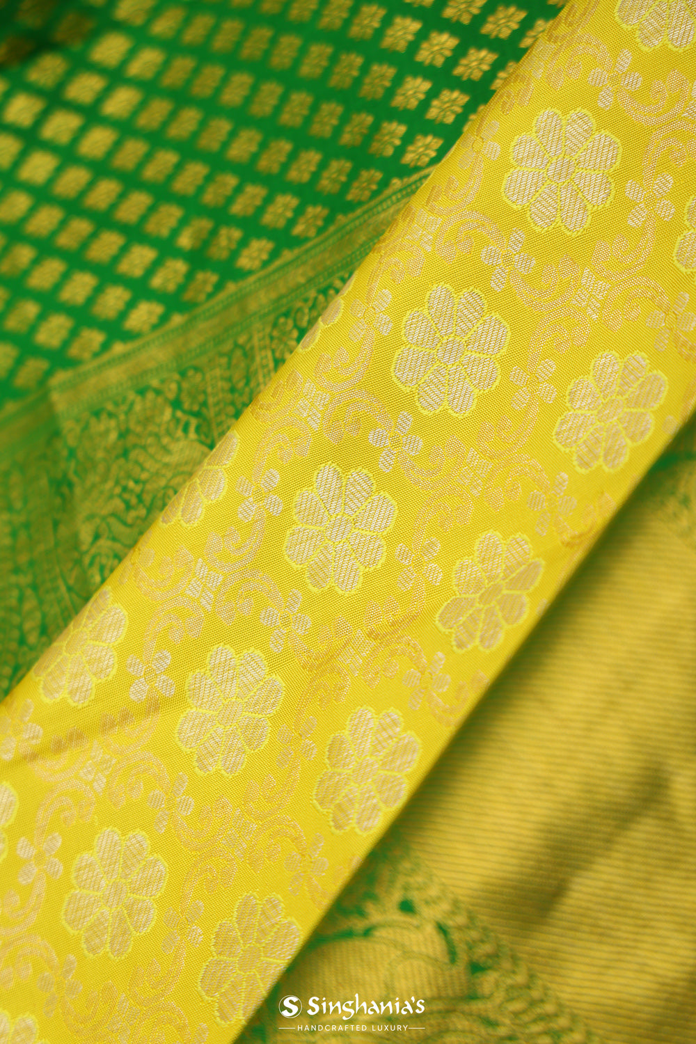 Bright Yellow Jaali Kanjivaram Silk Saree