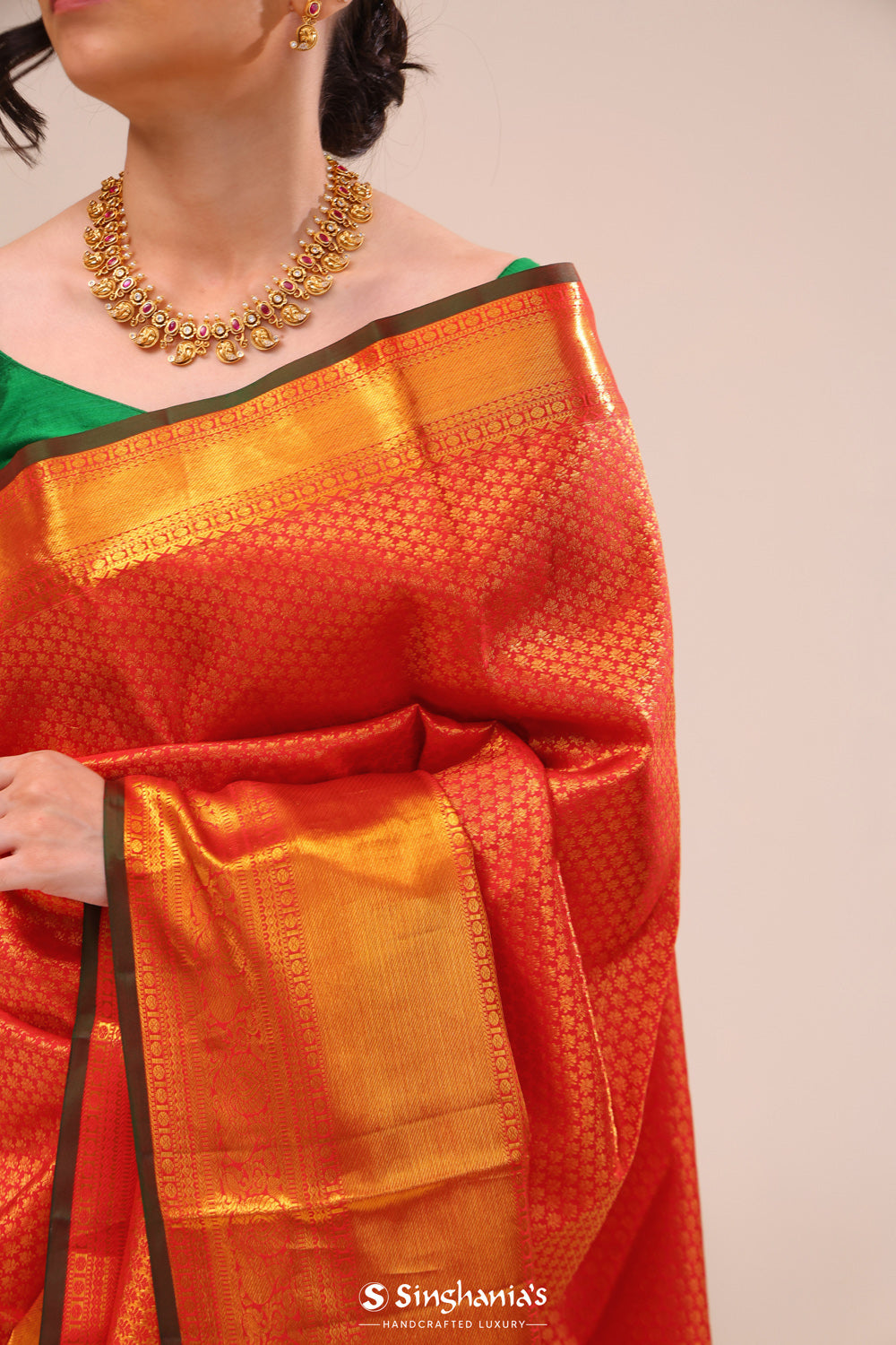 Cardinal Red Butti Kanjivaram Silk Saree