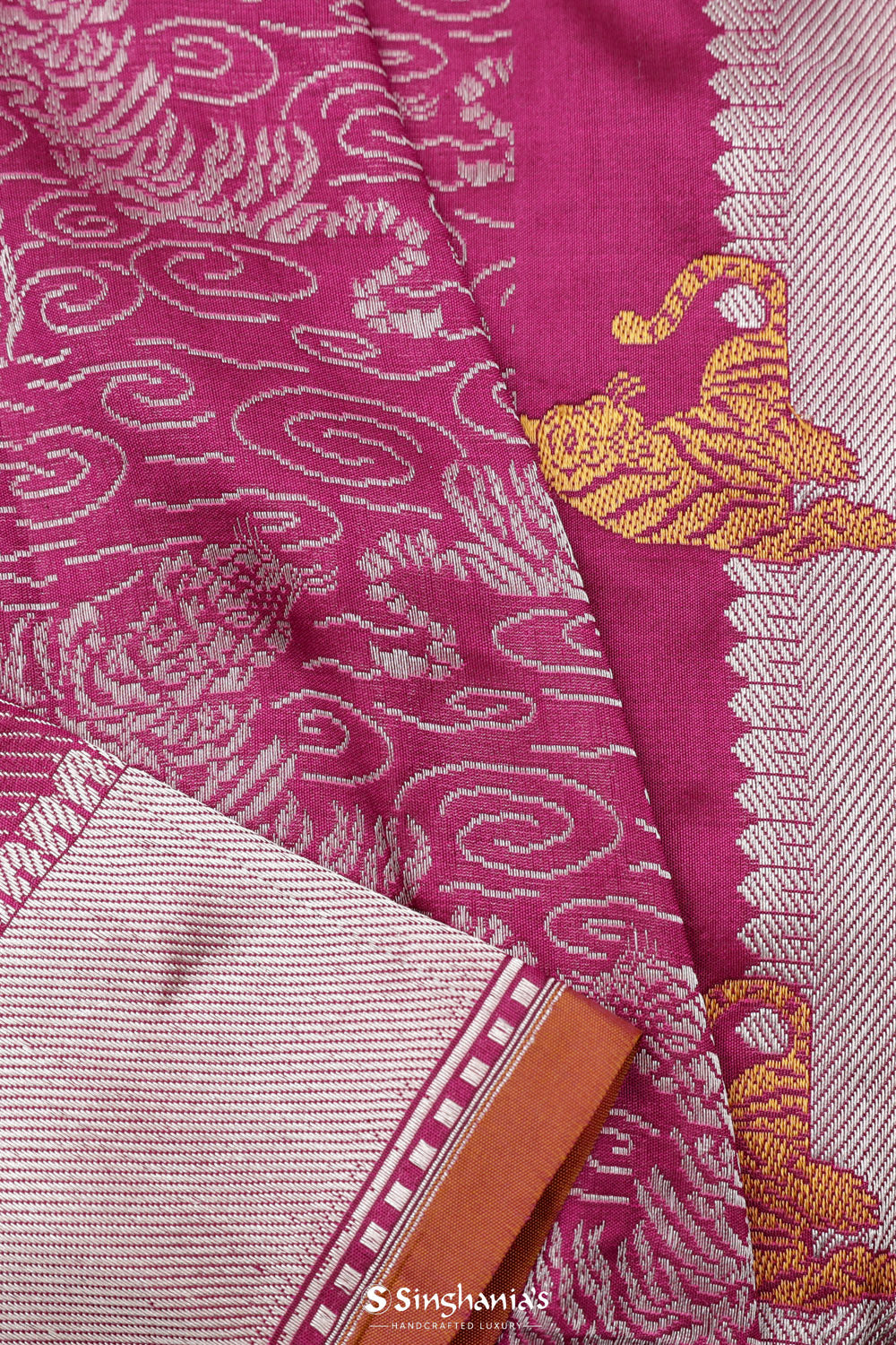 Traffic Purple Banarasi Silk Saree With Tiger Design