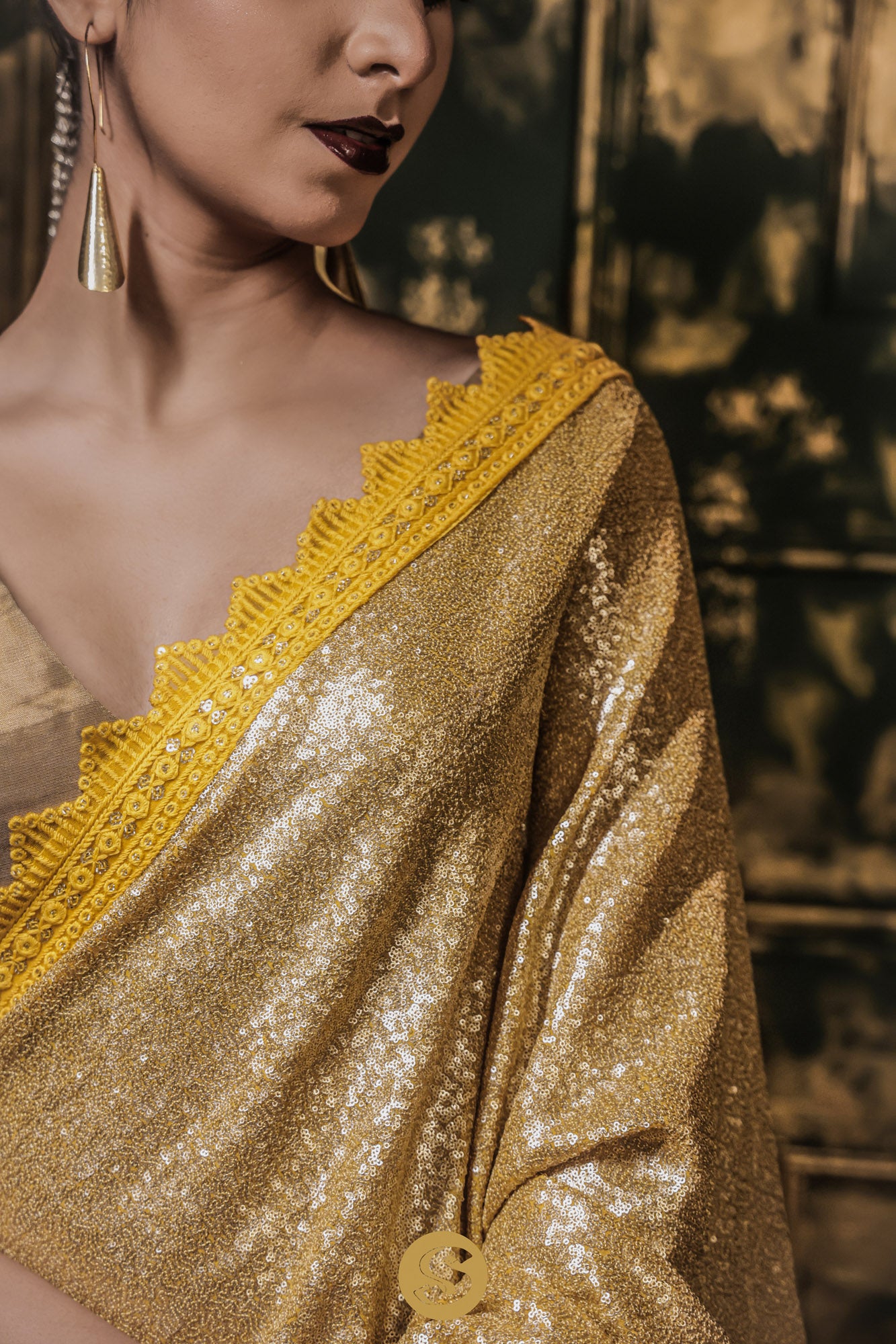 Empire Yellow Georgette Saree With Sequins Embroidery