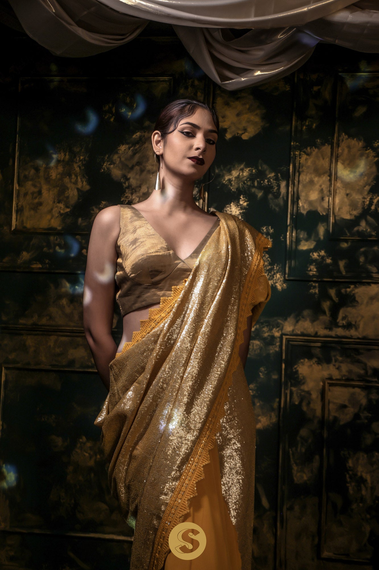 Empire Yellow Georgette Saree With Sequins Embroidery