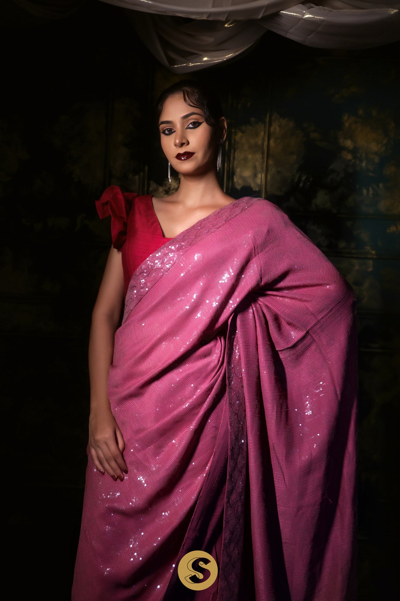 Blush Pink Georgette Saree With Sequins Embroidery