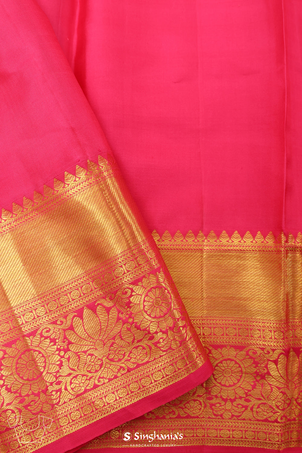 Flamingo Pink Kanjivaram Silk Saree With Floral Jaal Work