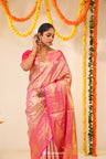 Pink Peach Tissue Kanjivaram Saree With Floral Jaal Weaving