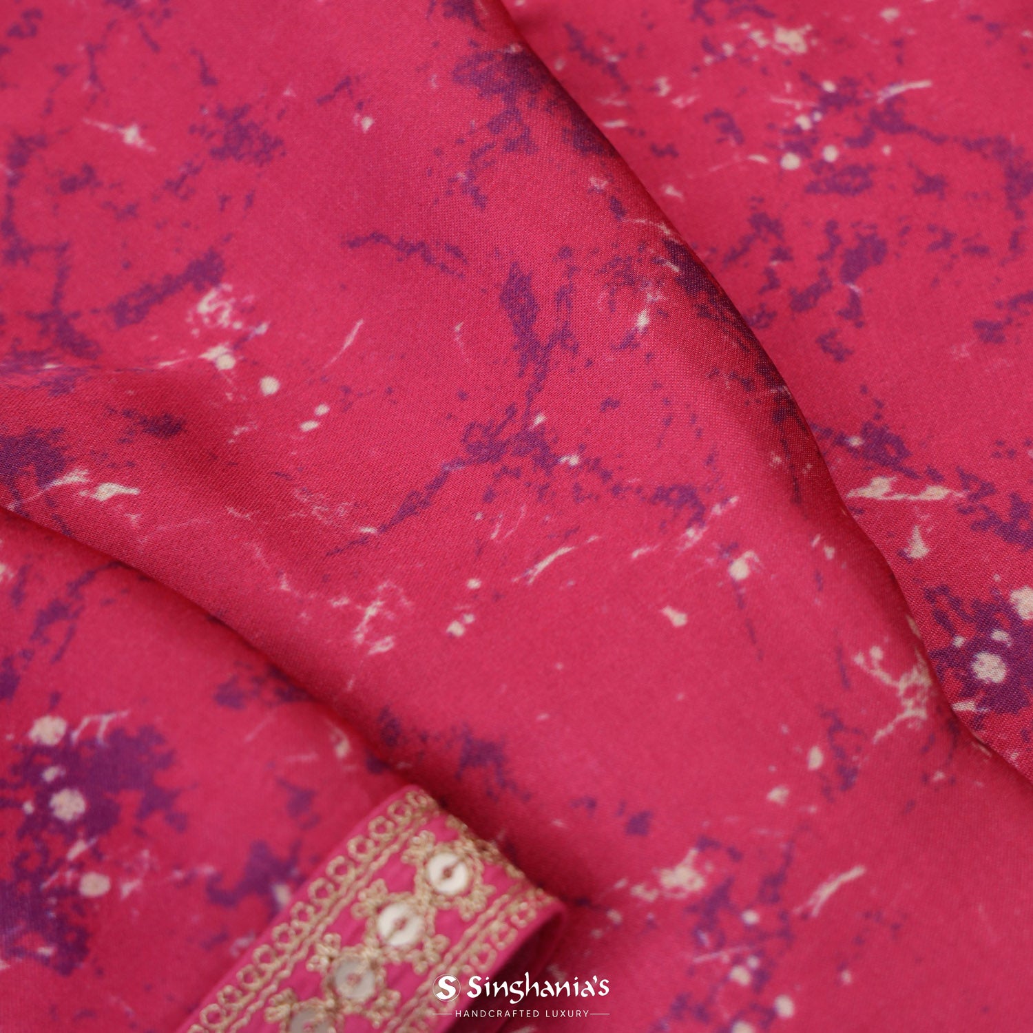 French Pink Printed Satin Satin Silk Saree With Splash Pattern
